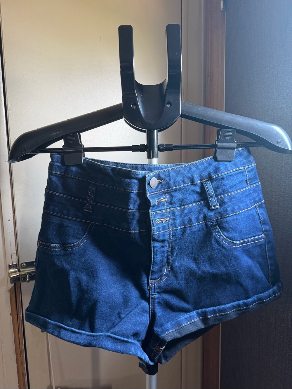 refuge Dark Blue High-Waist Denim Shorts